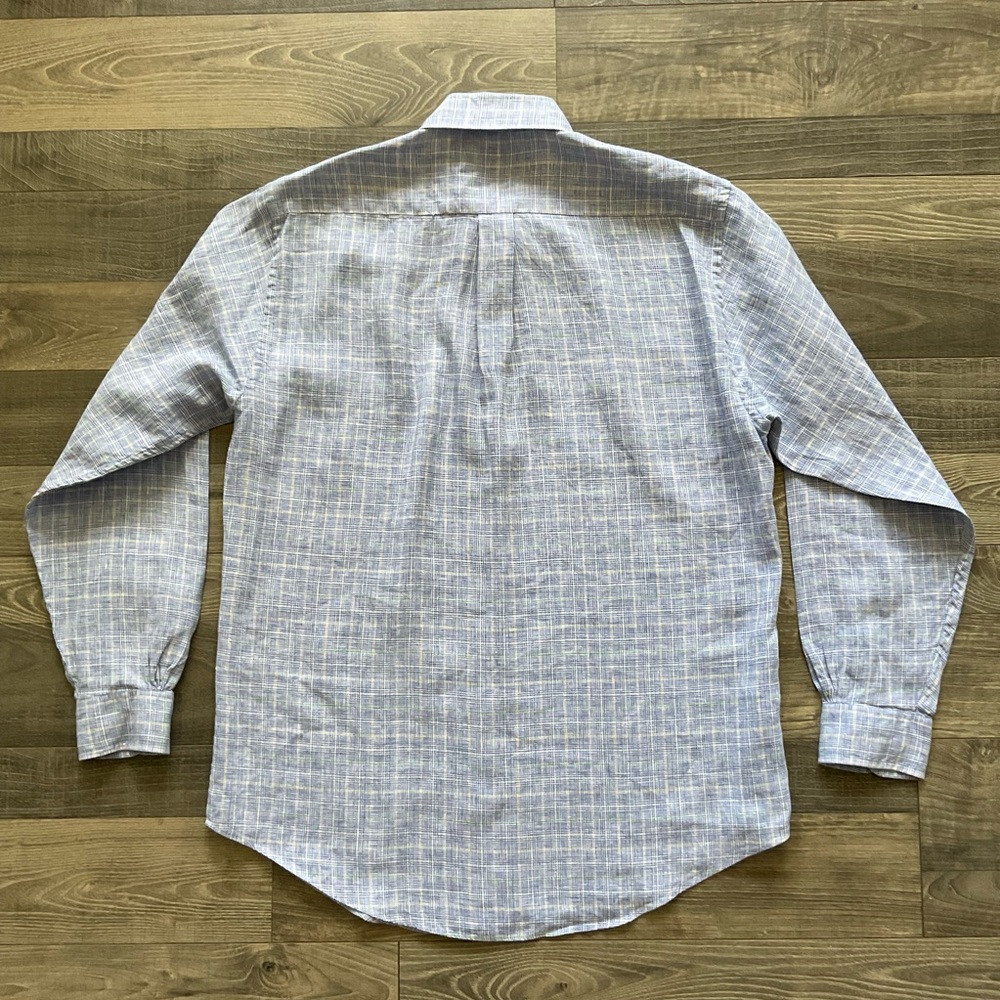 Brooks Brothers Irish Linen Shirt Mens MEDIUM Blue Plaid Button Down Long Sleeve - Picture 10 of 11